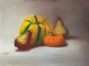 Pumpkins and Pears Oil on Canvas, 12" x 16" Kathy at cardinalcreststudio.com